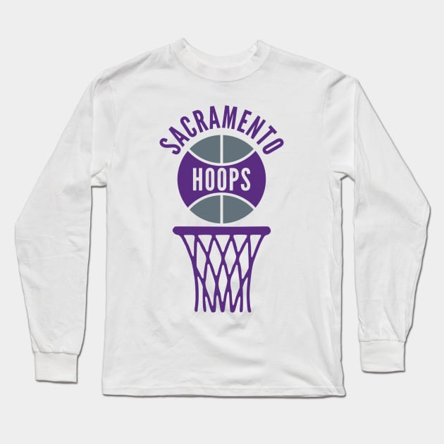 Retro Sacramento Hoops Logo Long Sleeve T-Shirt by Double-Double Designs